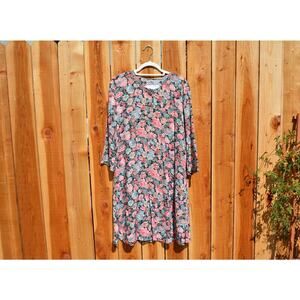 Vintage 1990s Pat Argenti 3/4 Sleeve Floral Shift Dress